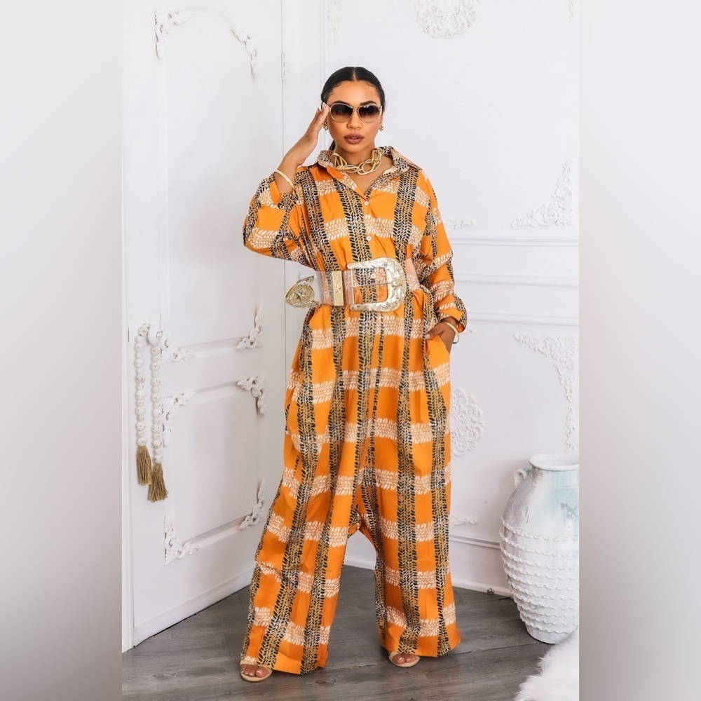 Orange Plaid Jumpsuit - Picture 4 of 8